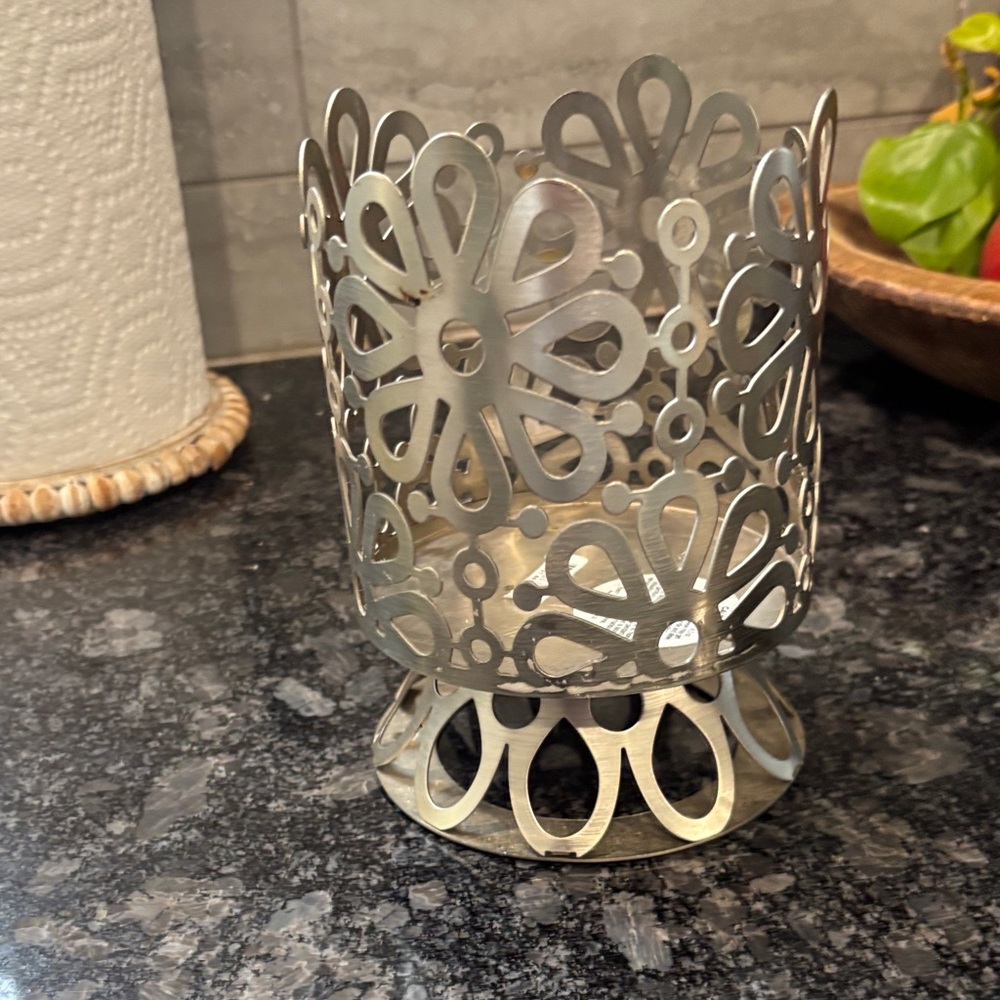 Bath & Body Works Silver Floral Cutout Candle Holder